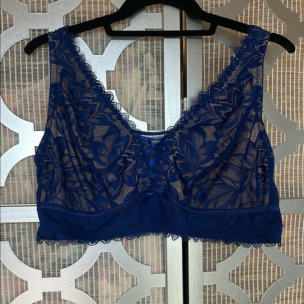 Adore Me Blue Lace Bralette with Scalloped Trim